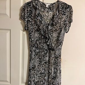 Black and Grey ruffled swing dress with belt